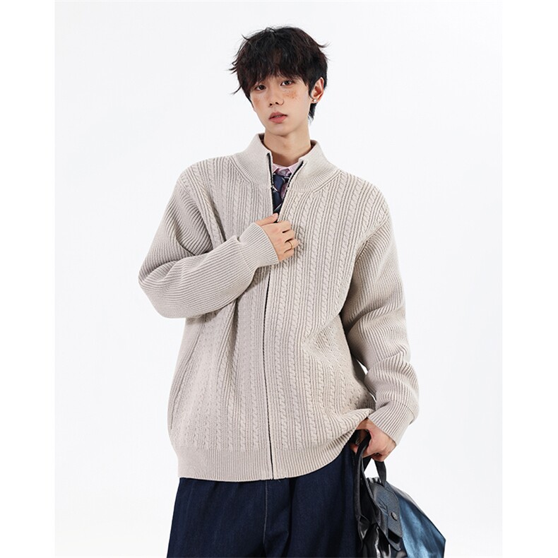 517A-8-M107-P88高品质半高领开衫老钱风针织衫麻花慵懒风毛衣，男装针织衫/毛衣，星座517A-8（原B282）