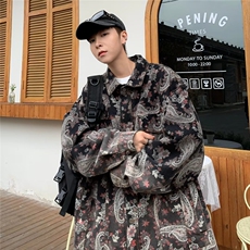 牛仔外套男韩版潮流腰果花高街2023春秋新款ins宽松夹克W4451-P65，男装大码男装，星座412-3