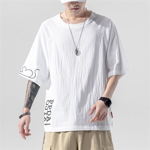 2021夏季新款日系大码男风老鼠印花短袖亚T恤T190-P28图片
