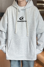 W866-P63M-6XL秋季美式重磅酷丝棉加绒假两件套头连帽卫衣，男装卫衣，星座109-1