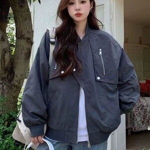 美式金属拉链纽扣装饰夹克外套男秋冬款大码潮牌高级感飞行员工装图片