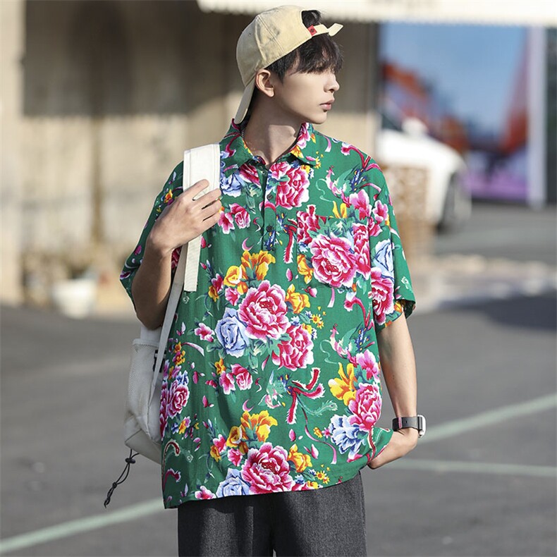 P01中性男女休闲大码花衣服polo衫宽松透气东北大花风团队服,男装Polo衫,星座115A(原星座507）