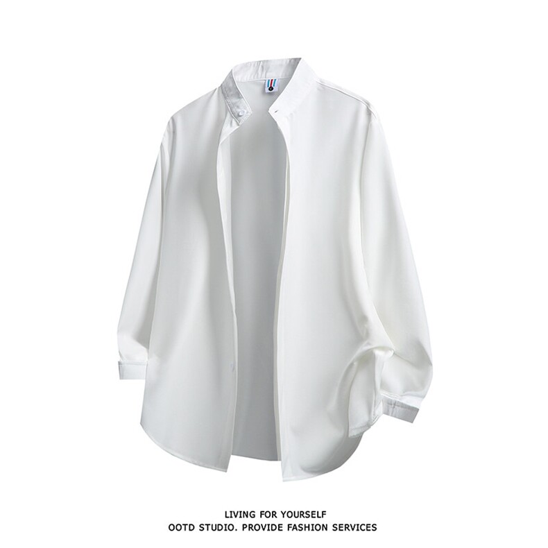 2026春夏新款立领纯色暗扣冰丝长袖衬衫得物白底现货CS269-P30，男装衬衫，星座301C-5
