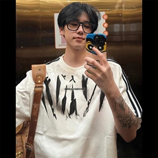 夏季美式高街重磅纯棉三条杠织带撞色男女短袖T恤STG206特P25，男装T恤，电商A486
