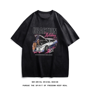 白底23新款夏季时尚百搭鹿皮绒卡通印花短袖T恤DT1109P30控48图片