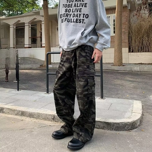 美式高街迷彩工装牛仔裤男女春秋季2025新款潮流宽松阔腿休闲长裤图片