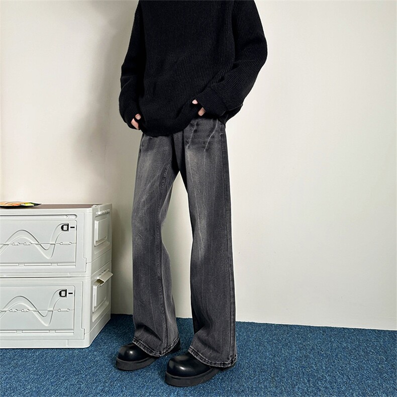 闪电纹美式复古宽松微喇牛仔裤情侣款XZ610A-1-K8608-特P58无差价，男装牛仔裤，星座610A-1