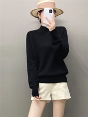 2025年秋季甜美长袖插肩半高领时尚百搭，女装针织衫/毛衣，织绒羊