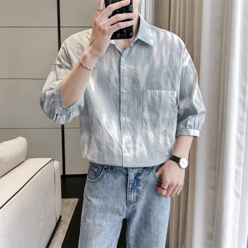 2025夏季新款男士半袖衬衫轻熟七分袖衬衣韩系宽松上衣901C11P58,男装衬衫,星座901