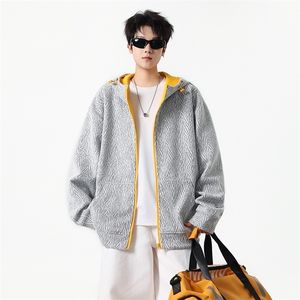 YK86105-P55 聚酯纤维 秋季新品美式复古人字纹连帽卫衣男图片
