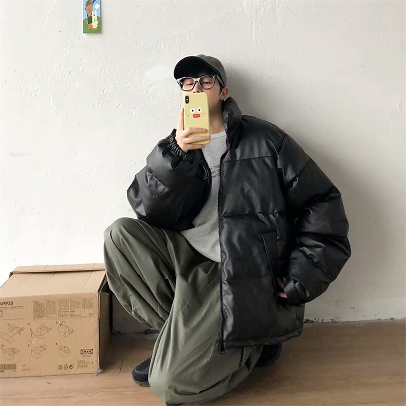 主推港风宽松棉衣PU皮衣休闲加厚棉服棉袄帅气面包服MY001-P90,男装皮衣,星座1008-2