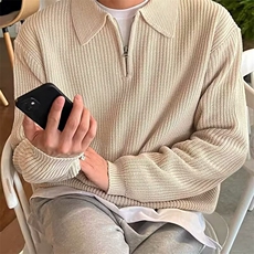 M27-P47翻领毛衣男士修身套头针织衫男休闲拉链上衣英伦商务外套，男装T恤，电商B323A