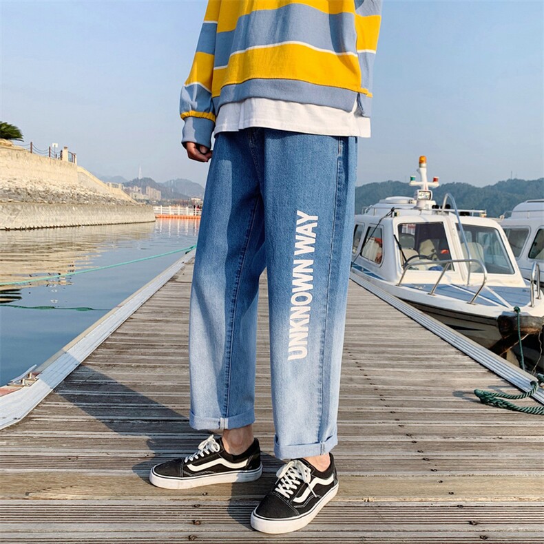 春款新款ins裤子男韩版潮流百搭渐变色直筒九分牛仔裤DS688T图片