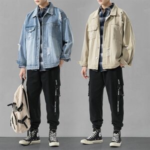 男士休闲套装2021新款青少年韩版搭配牛仔夹克三件套DF150T图片