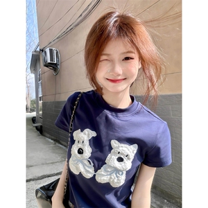 H0533 毛巾绣+贴标 大 短袖t恤女夏季多巴胺半袖宽松别致上衣图片