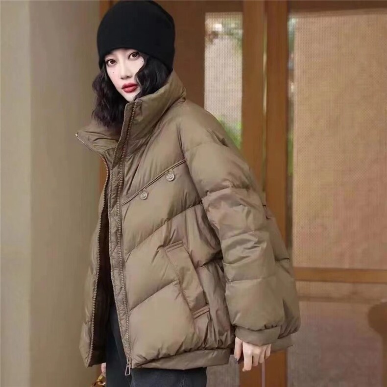 反季新款韩版宽松休闲羽绒服女短款时尚立领白鸭绒冬季两粒扣外套,女装棉衣/棉服,思沃羊绒