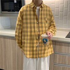 格子衬衫秋季新款潮ins宽松慵懒清新韩版休闲帅气上衣W1290-P33，男装衬衫，星座512-4