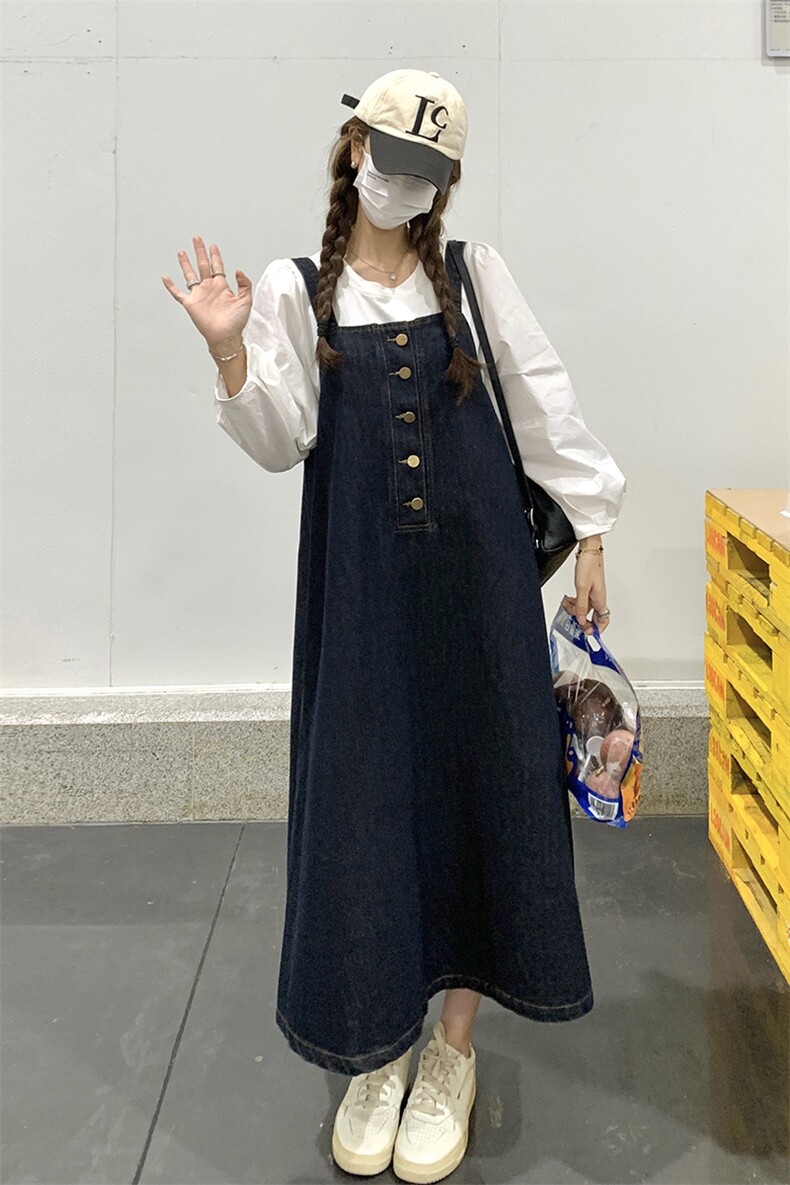 韩版牛仔背带连衣裙两件套2025春秋季新款减龄显瘦收腰背带裙套装,女装套装/套裙,浙宝285（原212）