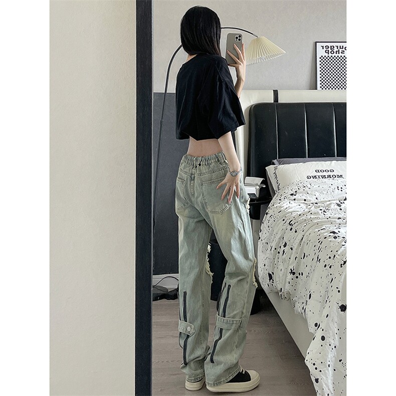 B221美式ins高街暗黑系小众拉链直筒牛仔裤LK23073-P65控88,男装牛仔裤,电商B221