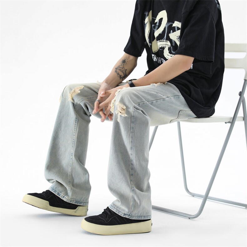 M-3XL-NK22096美式潮流破洞牛仔裤男女同款百搭TP45控78,男装牛仔裤,电商A421