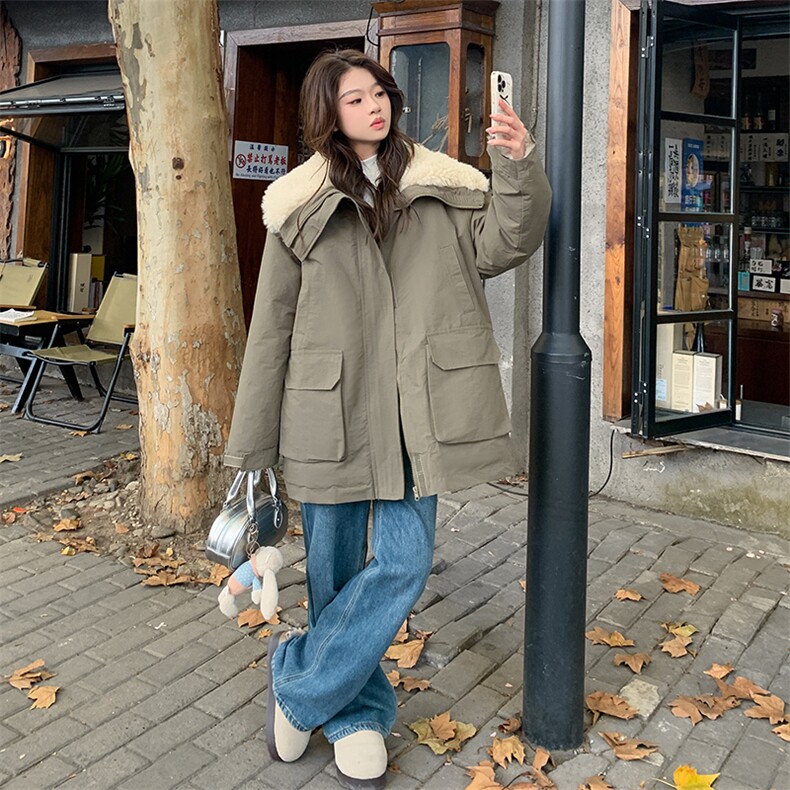 2024年冬季新款现货仿羊羔毛内里赵思露同款派克服,女装派克服,橙子家