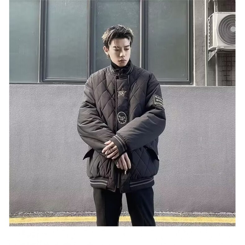 网络图现货美式复古潮牌男新款菱形格棒球服棉衣JM8050-P75,男装棉衣,星座715-7