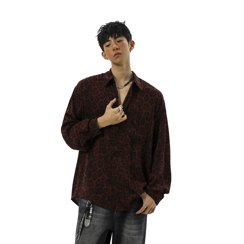 无影墙豹纹长袖衬衫大码M-5XL100%聚酯纤维衬衫男CS78728P35控58,男装衬衫,星座226-1
