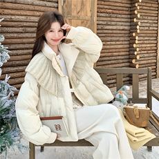 针织拼接短款羽绒服女冬新款设计感减龄巨好看新90保暖白鸭绒外套，女装羽绒服，2C159