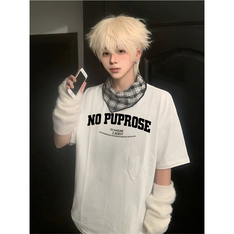 抖音得物供货210克现货宽松纯棉美式潮牌印花落肩袖纯棉T恤AT2113图片