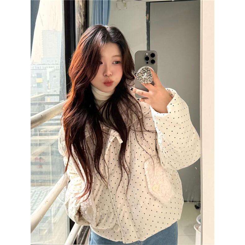 韩系甜美毛领波点棉服外套女学生冬季新款学院风短款保暖加厚棉袄,男装棉衣,星座1210-1