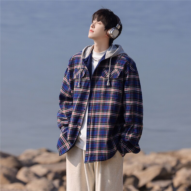 1连帽大码M-5XL衬衫男大身棉帽子聚酯纤维CS77918P60控98，男装衬衫，星座226-2