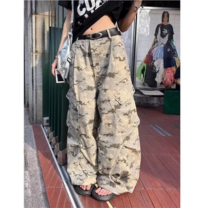 复古沙漠迷彩多口袋弯刀工装裤廓形阔腿伞兵牛仔裤K83106-P56网图图片