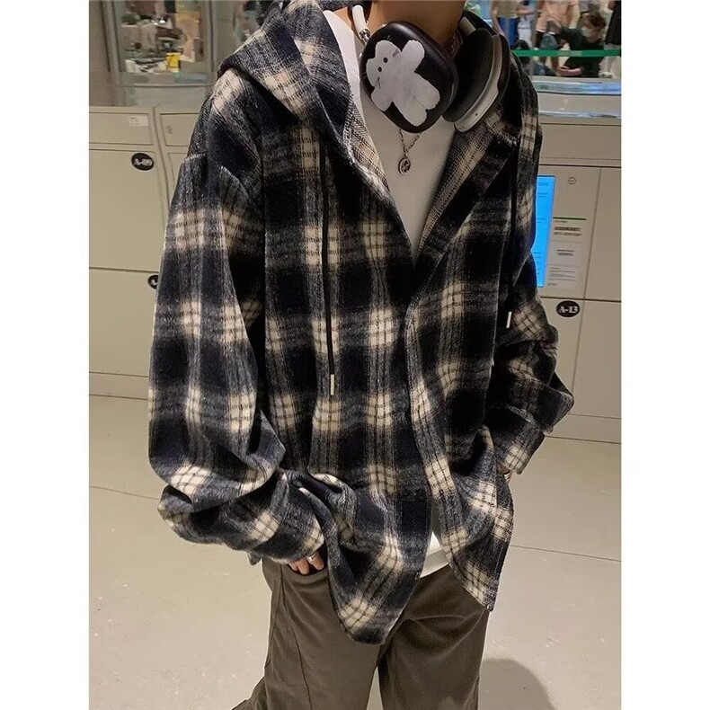 气质流行新款日系潮流原宿百搭慵懒ins毛呢连帽衬衫时尚文艺简约,男装衬衫,星座506A