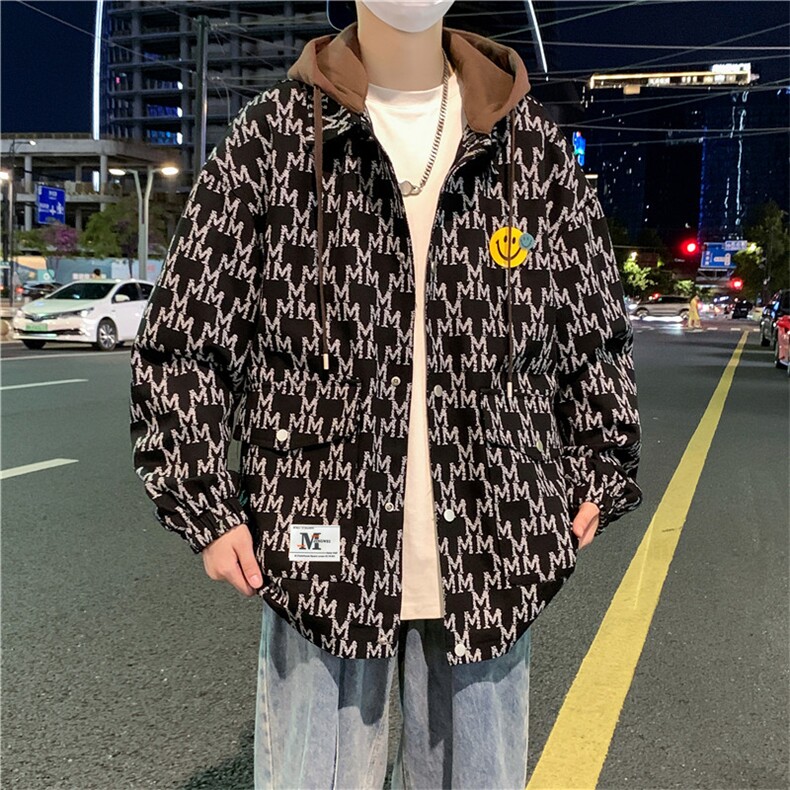 2025新款秋冬潮流提花夹克男高级感青少年长袖连帽外套JK3315-P75图片