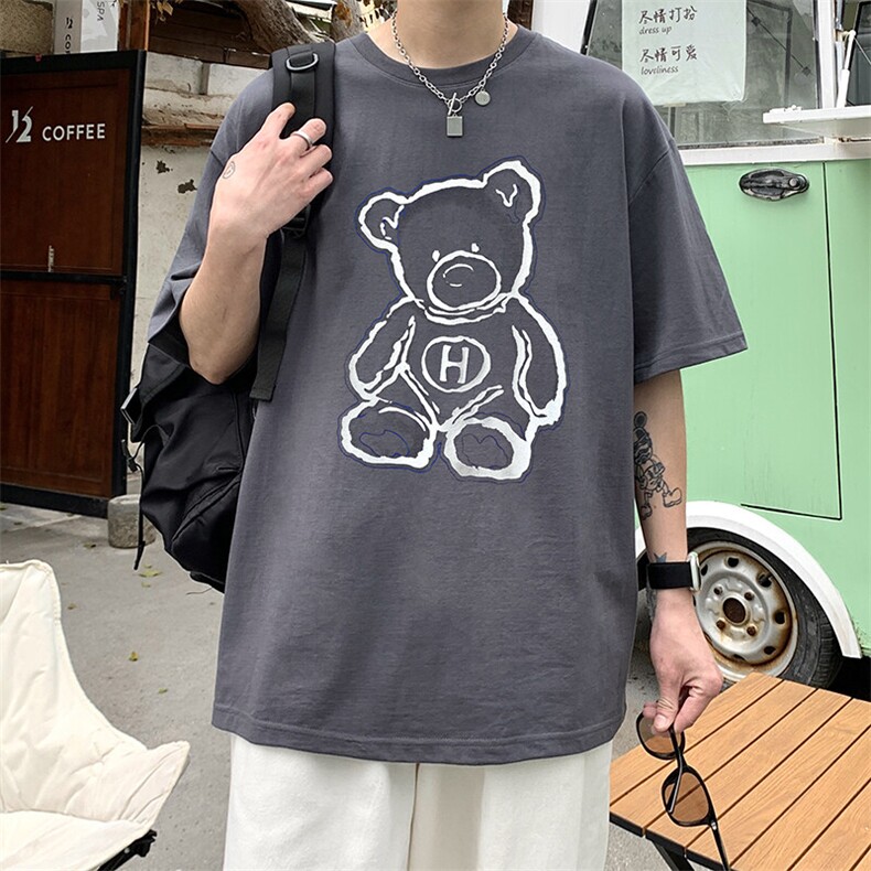 2025年夏季短袖t恤男宽松大码港风青少年纯棉打底五分袖TX415-P25,男装T恤,星座505-3