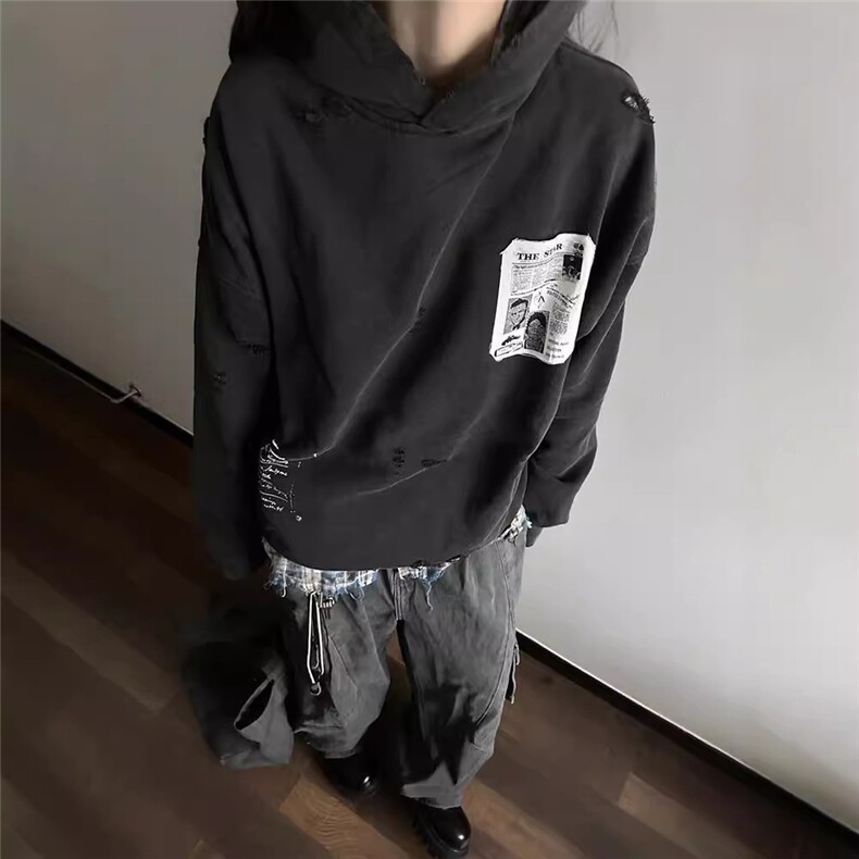 美式复古重磅水洗做旧贴布连帽卫衣男女秋冬宽松cleanfit高街外套，女装短外套，四季星座505