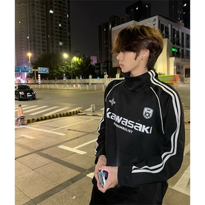 抖音得物高品质  美式高街重磅结构织带高领立领印花卫衣 AW6601图片