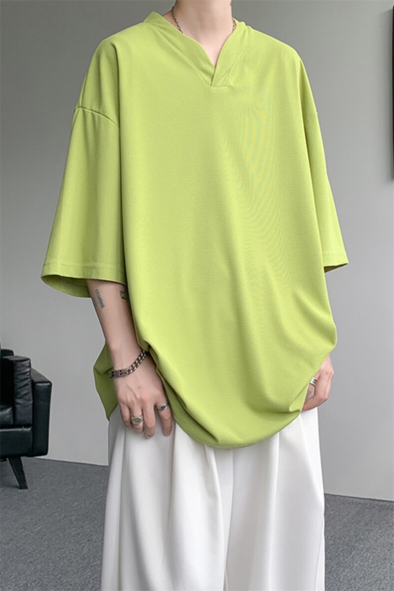8XL-M短袖t恤男款夏季薄款垂感小V领七分袖加肥加大码DT005特P20,男装T恤,电商B312