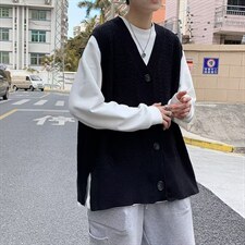 日系宽松休闲百搭学生针织背心毛衣马甲男V领潮港风外套M510-P38，男装针织衫/毛衣，星座512-2