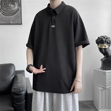 港风夏季新款简约polo衫棉麻宽松翻领短袖A177/T555，男装T恤，电商A177