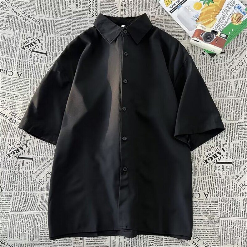 冰丝短袖衬衫男士夏季薄款潮流百搭半袖纯色衬衣宽松痞帅休闲外套,男装衬衫,星座601-1