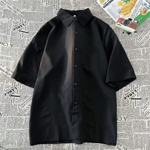 冰丝短袖衬衫男士夏季薄款潮流百搭半袖纯色衬衣宽松痞帅休闲外套图片