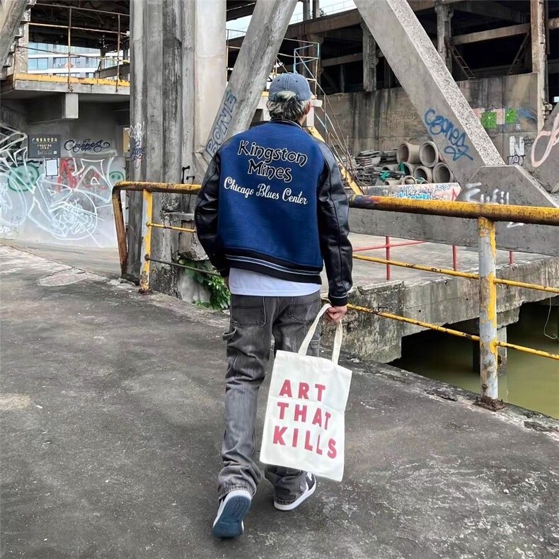 2025新款忧郁蓝调头层皮棒球服小众色织刺绣工艺面料,女装职业装,四季星座505