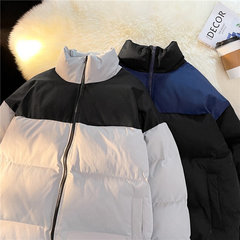毛毯平铺拼接撞色保暖面包服立领情侣棉衣A247-MY250特批50,男装棉衣,电商A247