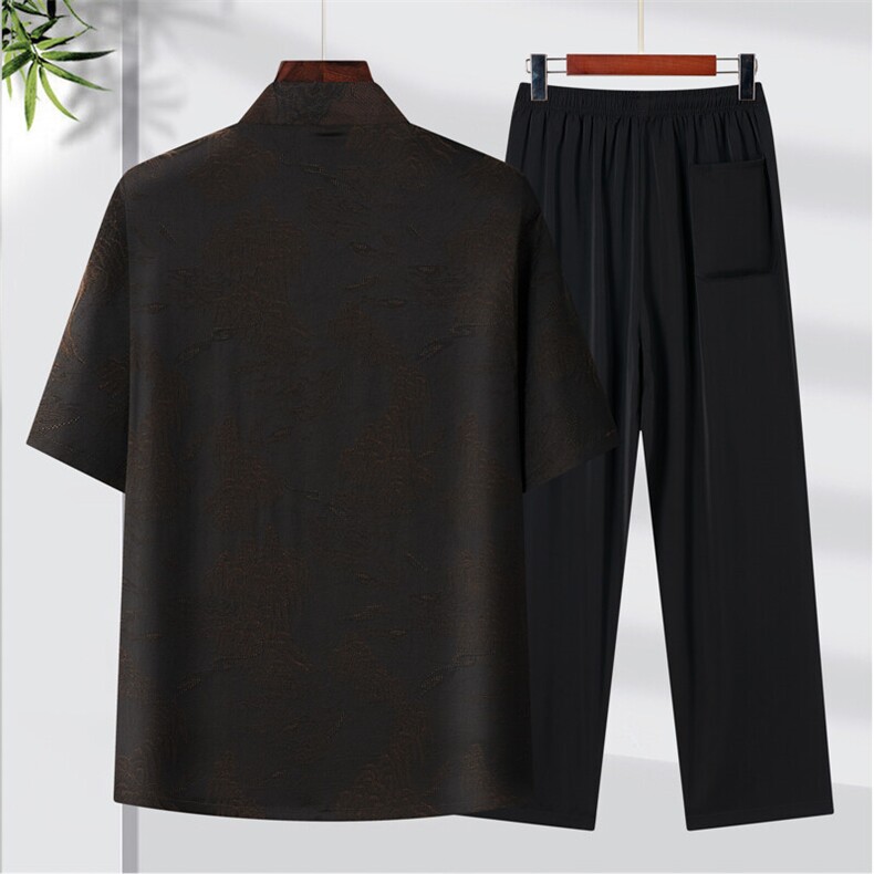 2025夏季薄款高端风冰丝短袖衬衫套装唐装汉服042-P105,男装衬衫,星座1105-3
