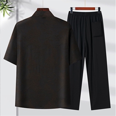 2025夏季薄款高端风冰丝短袖衬衫套装唐装汉服042-P105，男装衬衫，星座1105-3