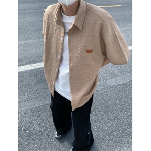 2026夏短袖格子衬衫大码男纹理提花衬衣薄外套 CS580/特P35 咖啡2图片