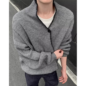 秋冬季宽松上衣外穿线衣撞色轻奢毛衣外套针织开衫男 MV26图片