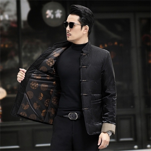 中年唐装90%白鸭绒复古盘扣风中式爸爸羽绒服外套A517-P198图片