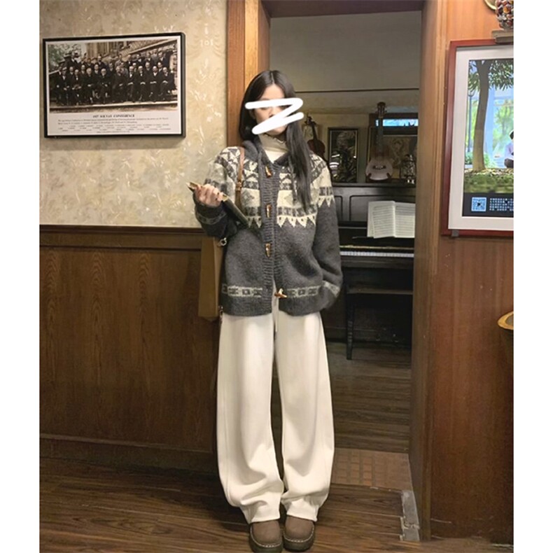 重磅秋冬北极绒开衫毛衣美式复古休闲慵懒风牛角扣针织衫连帽外套,男装针织衫/毛衣,电商A486